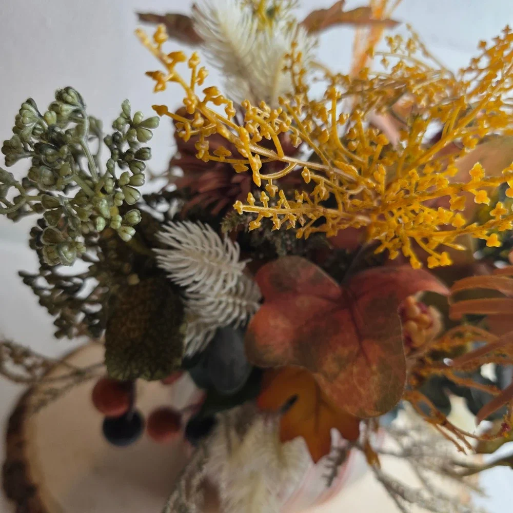 Fall Harvest Artificial Floral Arrangement in Striped Ceramic Pumpkin Pot